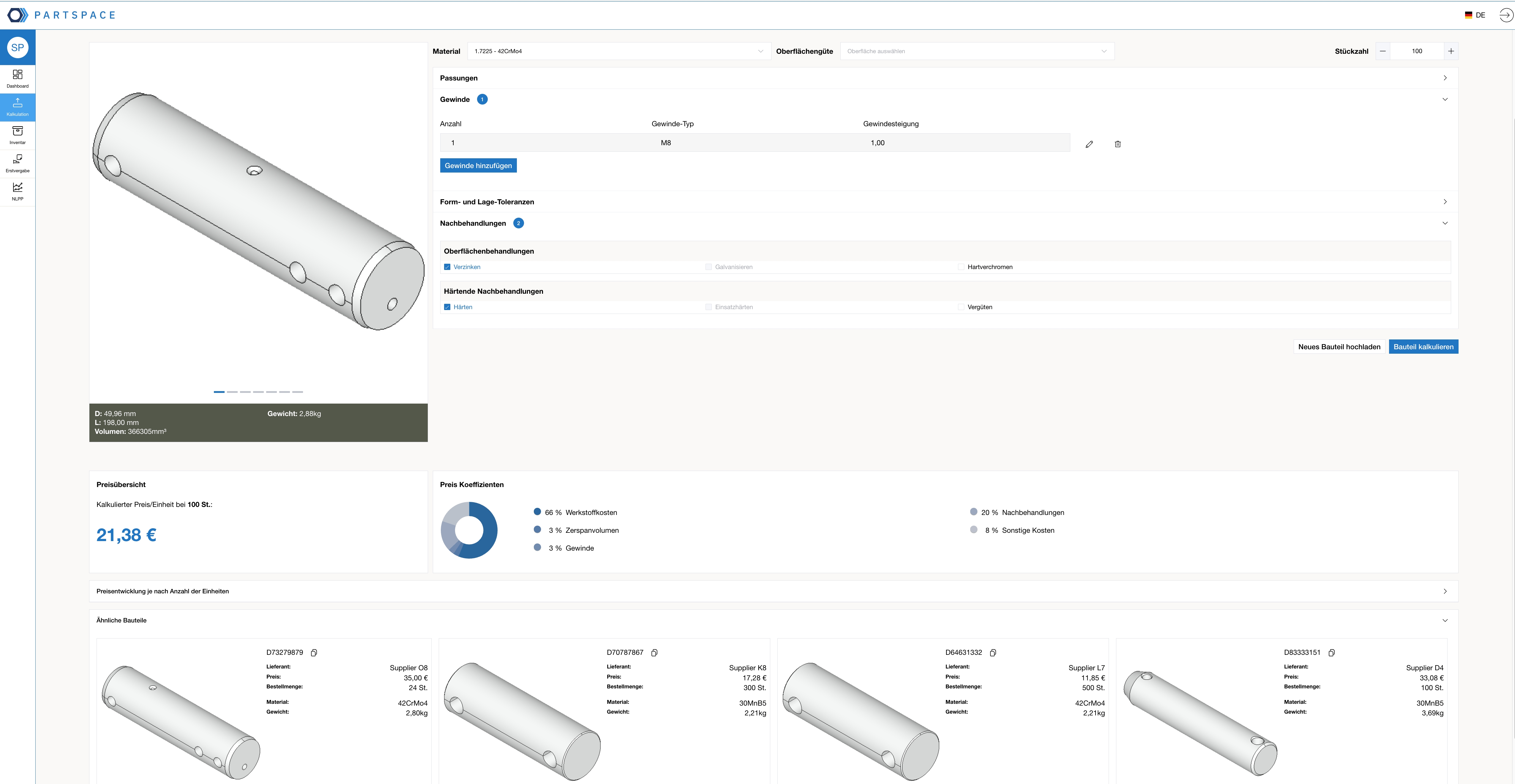 Von der Zeichnung zur Entscheidung: PartSpace AI analysiert den Angaben zufolge technische Daten, kalkuliert Echtpreise und schlägt automatisch passende Lieferanten vor – inklusive Preisaufschlüsselung nach Material, Volumen und Nachbehandlung. Foto: PartSpace