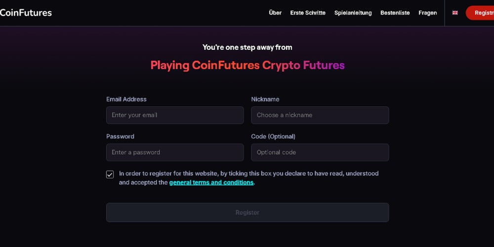 Registrierung bei CoinFutures