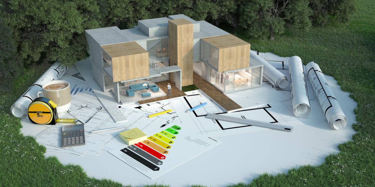 Designer house project on construction site