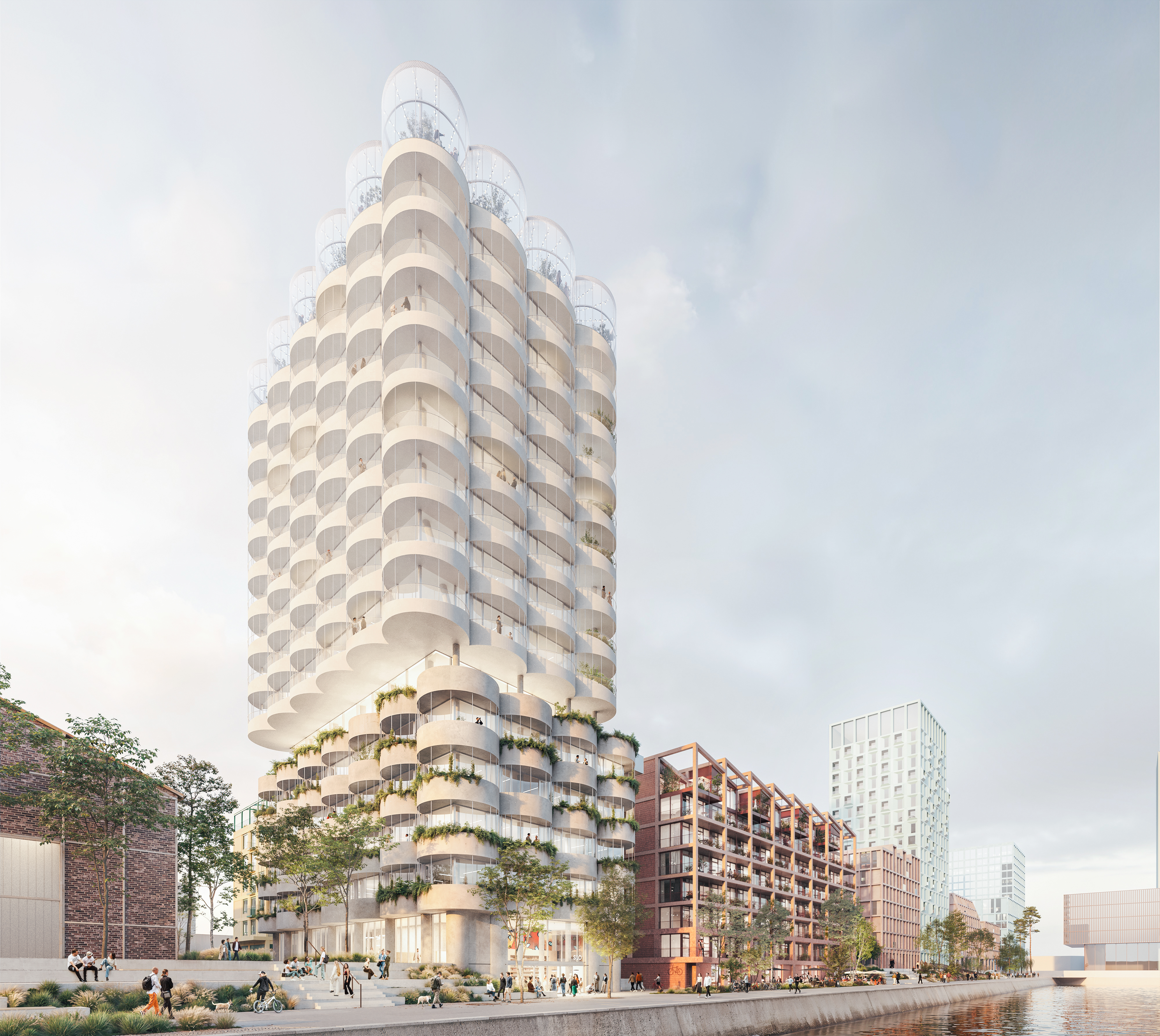 Sieger beim Architekturwettbewerb Baufeld 05 Deutzer Hafen. Sicht vom Hafen. Foto: &Mica Architekten