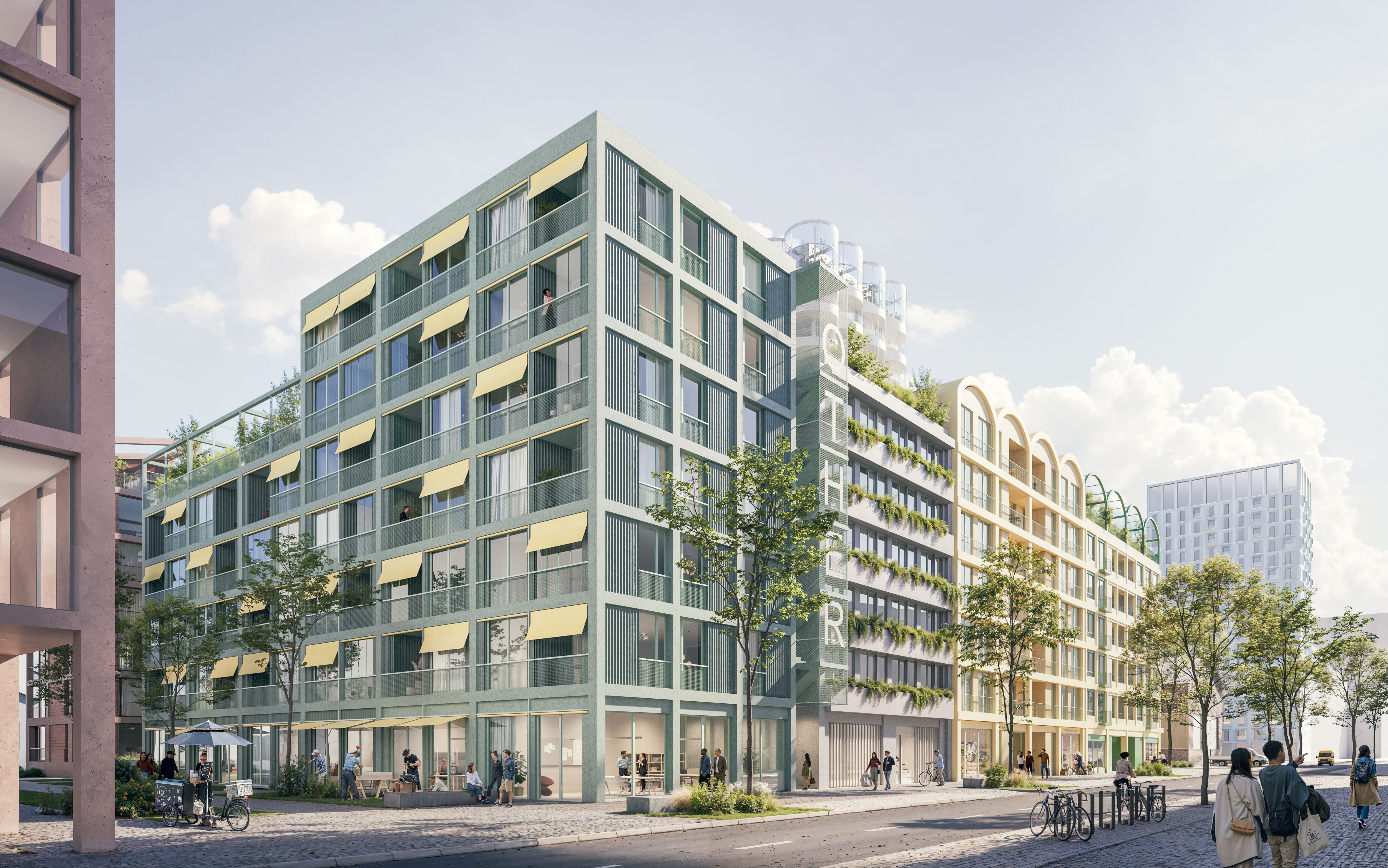 Sieger beim Architekturwettbewerb Baufeld 05 Deutzer Hafen. Sicht von der Straße. Foto: &Mica Architekten