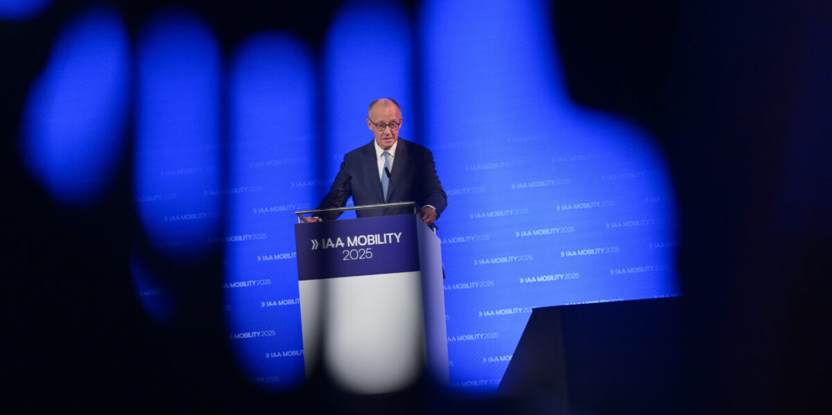 Bundeskanzler Friedrich Merz bei seiner Rede zur Eröffnung der IAA Mobility