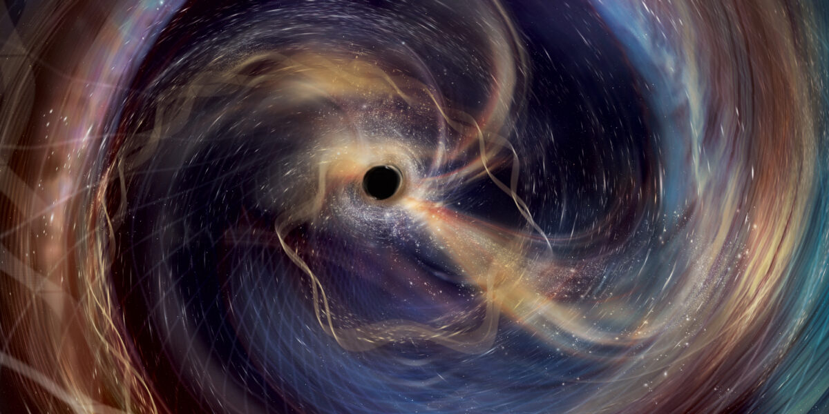 Schwarze Löcher, die sich spiralförmig aufeinander zu bewegen