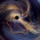 Schwarze Löcher, die sich spiralförmig aufeinander zu bewegen