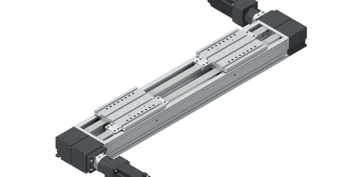 Das  Compactmodul mit Riemenantrieb CKR-280 verkürzt die Taktzeit durch zwei individuell verfahrbare Tischteile. Foto: Bosch Rexroth AG