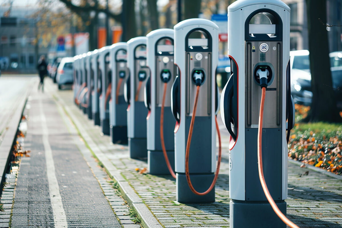 Electric car charging stations . AI generative.