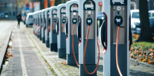 Electric car charging stations . AI generative.