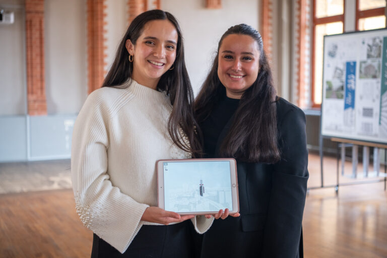 Juliana Torres und Yaren Kilic versahen den Fernsehturm mit 3 „Armen“ in denen 117 Appartements Platz finden sollen