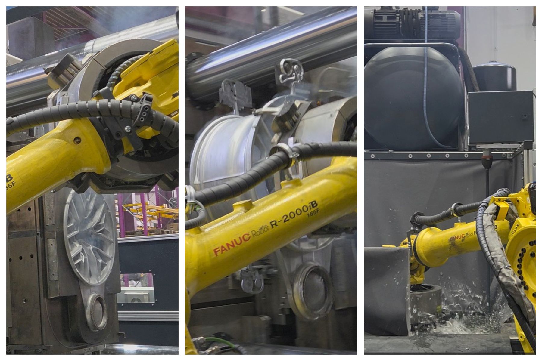 Blitzschnell: Nur 0,05 Sekunden braucht die Firma Entec-Stracon für den Guss eines Pkw-Leichtmetallrads. Abschließend wird abgeschreckt. Foto: Entec-Stracon GmbH