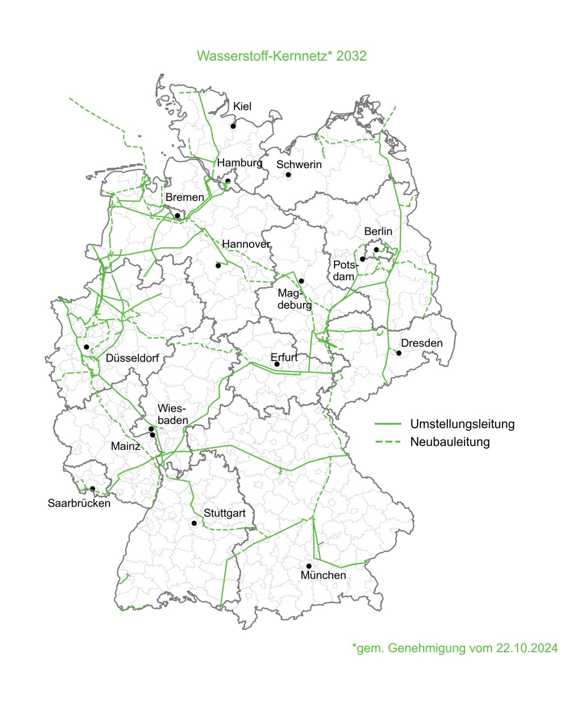 Die Karte des Kernnetzes nach dem Stand vom 22.10.2024. Bild: FNB Gas e.V.
