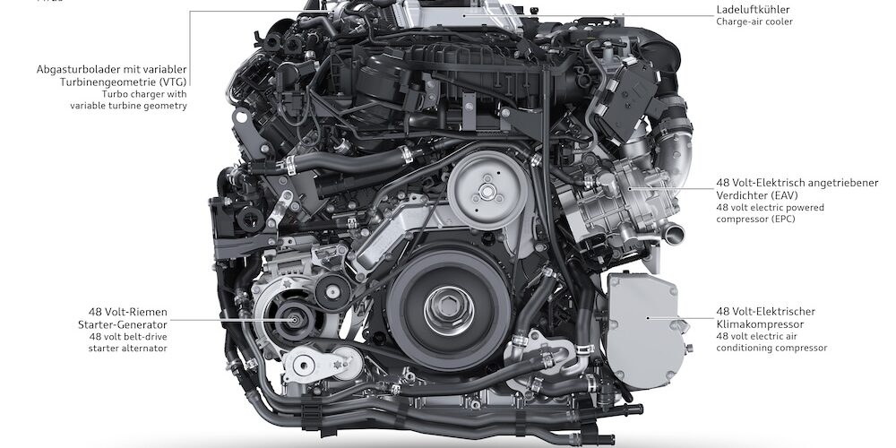 Motoransicht des neuen effizienten Dieselmotors von Audi