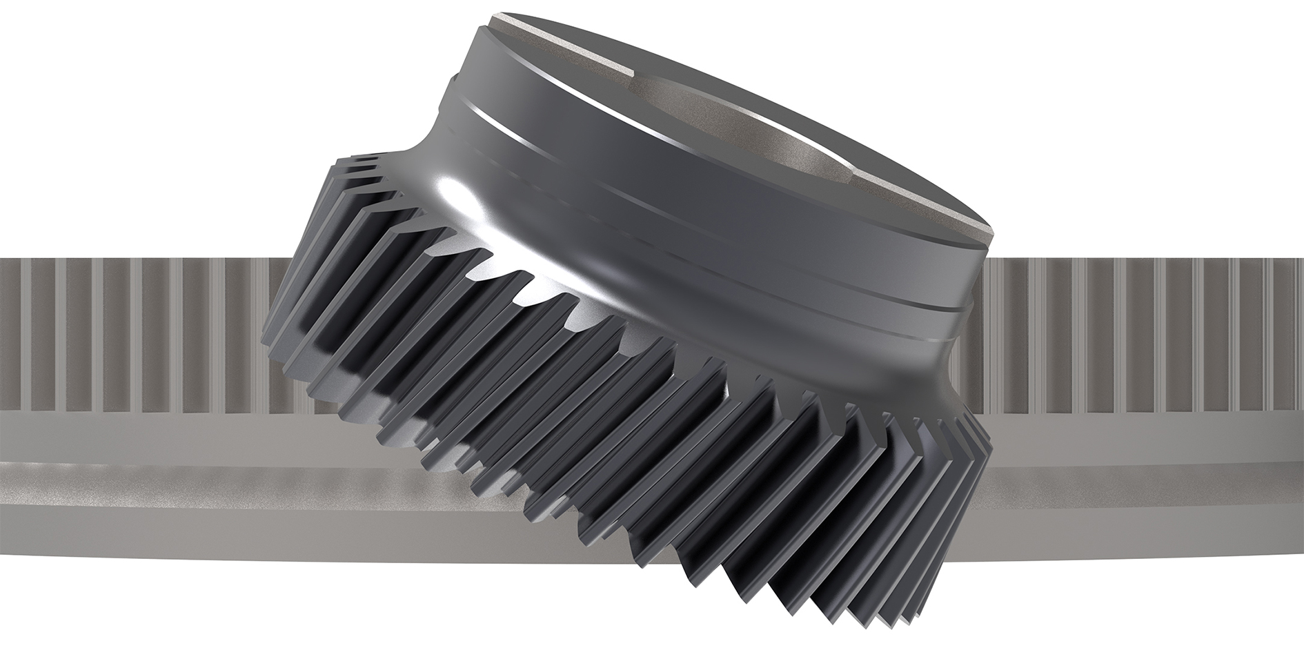 Beim Wälzschälen steht das Werkzeug schräg zur Achse des zu bearbeitenden Werkstücks. Durch diesen Achskreuzwinkel, in Verbindung mit einer synchronen Bewegung zwischen Werkzeug- und Werkstückachse sowie einem axialen Vorschub, wird die Verzahnung ausgebildet. Grafik: LMT Tools