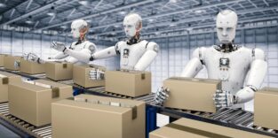 robot working with carton boxes