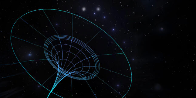 Darstellung der Raumzeitkrümmung durch ein Massereiches Objekt, wie eines schwarzen Loches