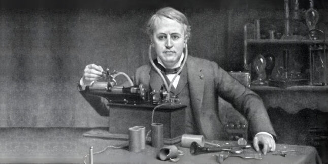 Thomas Edison bei Experimenten mit frühen Glühbirnen