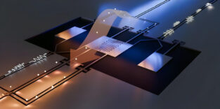 Zwei Mikrowellenkanäle fungieren als Wärme- und Kältereservoirs, die durch einen rötlichen bzw. bläulichen Schimmer hervorgehoben werden