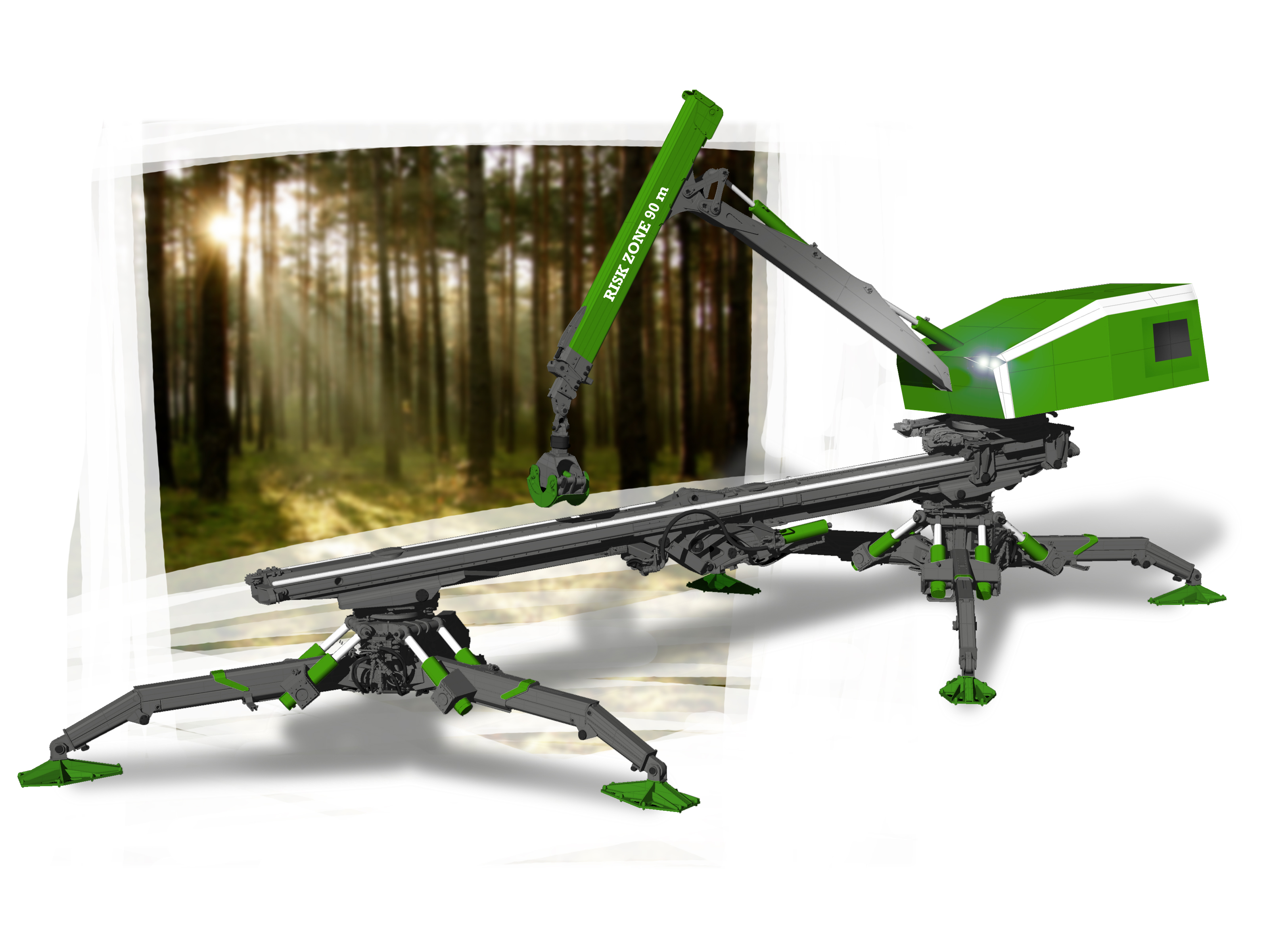 Konzeptdarstellung der konstruktiven Ausführung des Portalschreitwerks. Der Prototyp des Schreit-Harvesters wurde bereits 2009 konstruiert. Inzwischen wurde die Anlage überarbeitet und verschiedenen technischen wie bodenkundlichen Tests unterzogen. Foto: KWF/Christian Knobloch