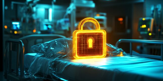 Krankenhausbett, dass durch ein virtuelles Schloss nicht benutzbar ist.