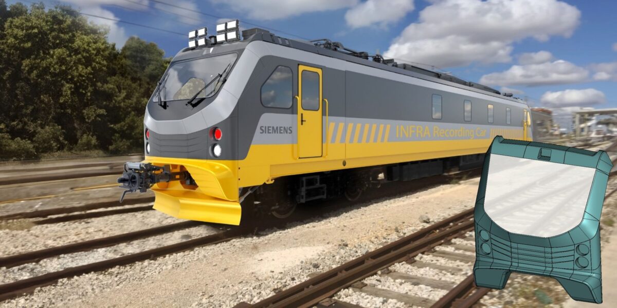 Großes Bauteil: Vollständig 3D-gedruckte Frontverkleidung eines Schienenfahrzeugs. Foto: Siemens Mobility GmbH / 
Messe Erfurt GmbH