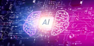 AI artificial intelligence concept, Close up of microprocessor with AI interface glowing on mainboard electronic computer background, Futuristic innovative technologies.
