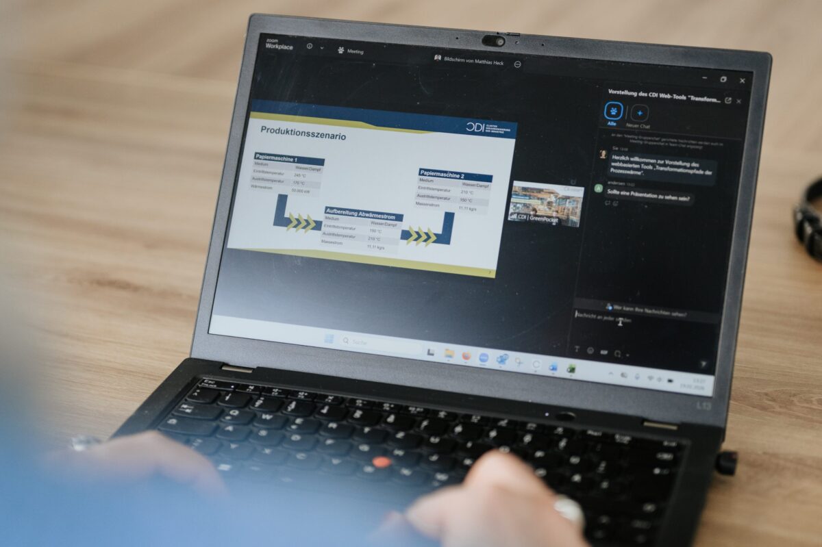 Screenshot des neuen Webtools vom CDI, das bei der Reduktion von CO2-Emissionen aus der Prozesswärme helfen soll. 