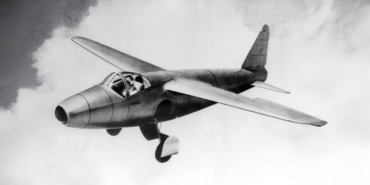 Die Heinkel He 178 beim Erstflug am 27. August 1939 in Rostock-Marienehe