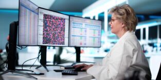 Eine Frau arbeitet am Computer.