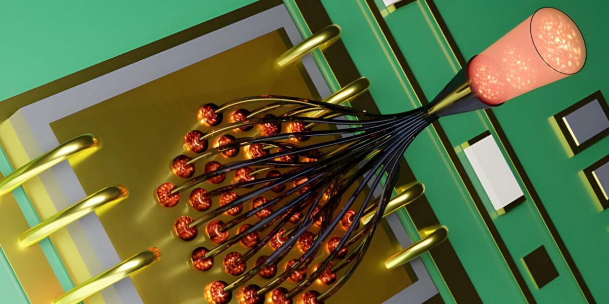 Darstellung einer mikroskaligen photonischen Laterne, die direkt auf einen VCSEL-Chip gedruckt wurde