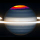 Die Abbildung zeigt die Aufhellung der Polarlichter, wie sie zuvor sowohl von der Erde als auch aus der Umlaufbahn um den Saturn beobachtet wurde