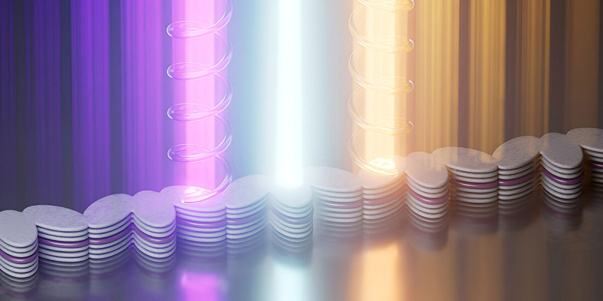 Eine Kette gekoppelter, elliptischer Mikrosäulen – sogenannte Resonatoren – wird mit einem Laser angeregt