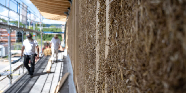 Strohballen zwischen Holzständern