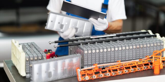 Techniker montiert Batteriemodule