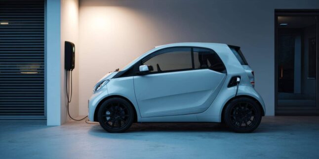 E-Auto lädt in der Tiefgarage eines Mehrfamilienhauses