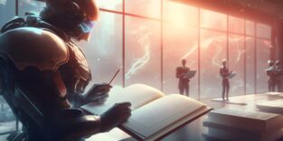 Roboter schreibt in Buch