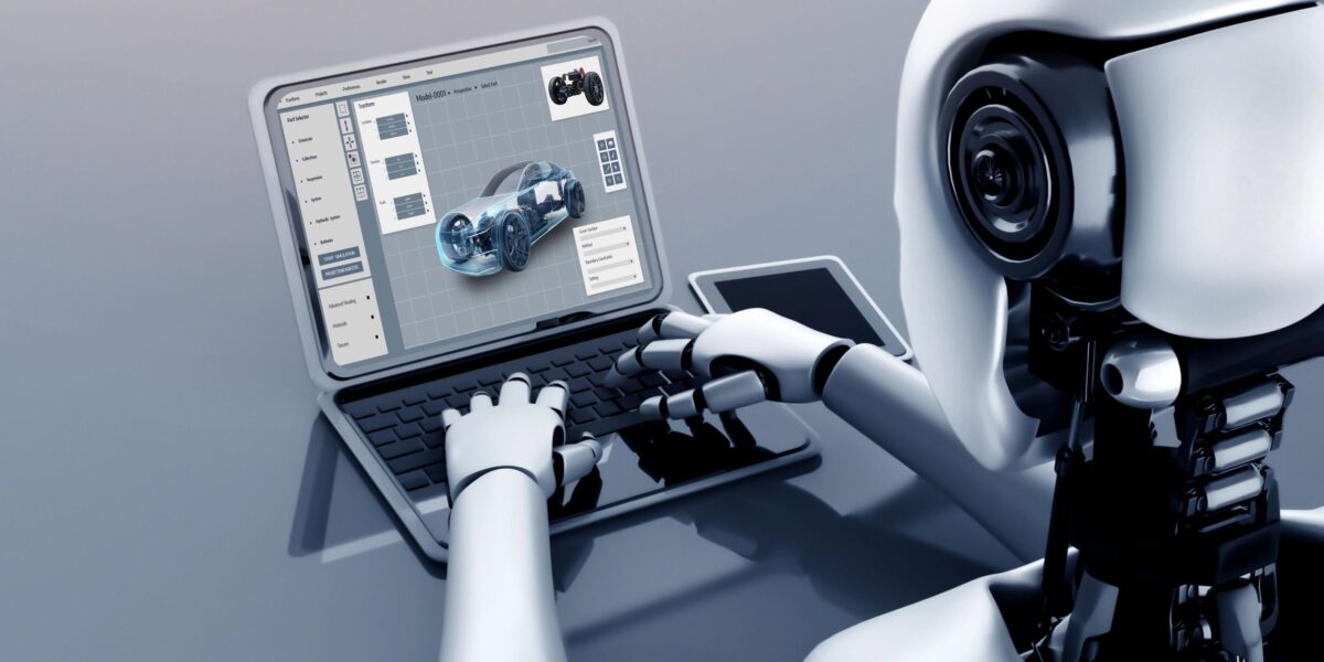 Roboter tippt auf Laptop