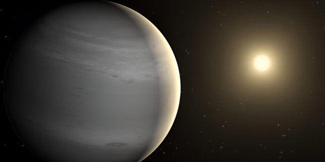Künstlerische Darstellung eines Gasriesen, der seinen weit entfernten Mutterstern umkreist