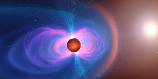 Diese künstlerische Darstellung zeigt die magnetische Aktivität rund um einen „heißen Jupiter“