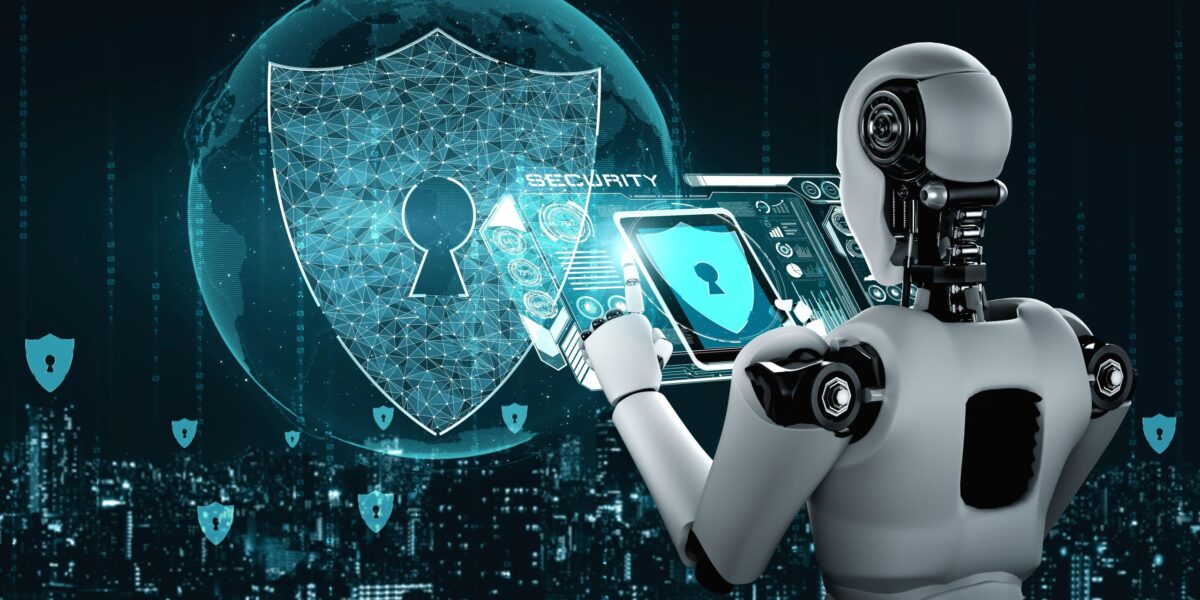 Roboter liest auf iPad artigem Gerät