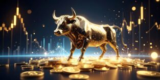 Bitcoin gold coin on blurred background