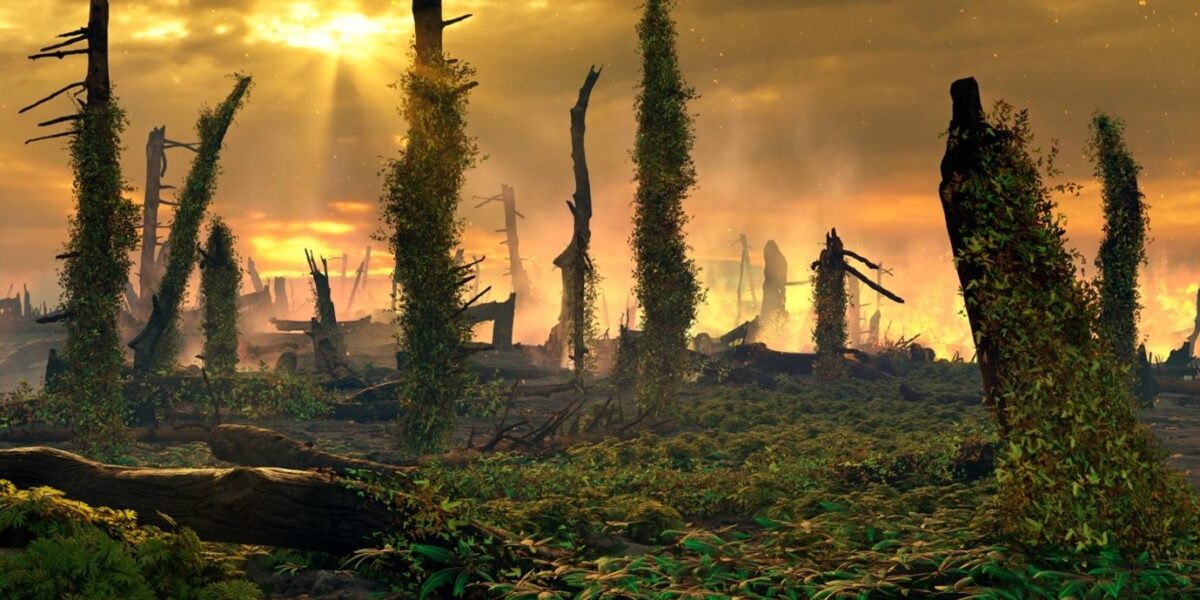 Künstlerische Darstellung der Phase des Farnbooms am Ende der Trias