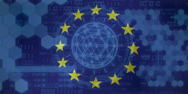 Europaflagge mit Digitalisierungshintergrund