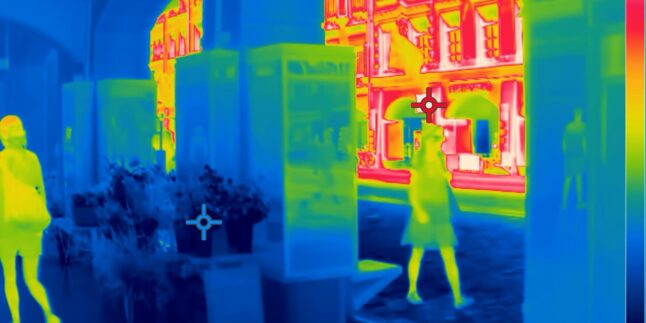 Thermografie macht stark aufgeheizte Fassaden und Straßenflächen sichtbar