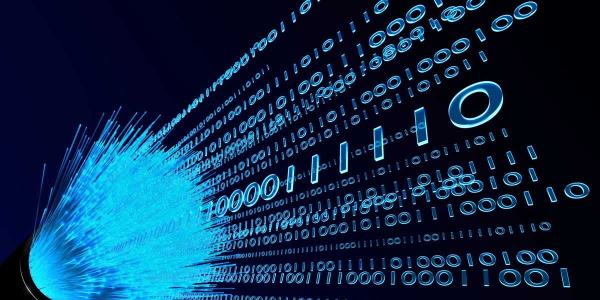 Übertragung von Bits und Bytes über Glasfasern (Symboldarstellung).
