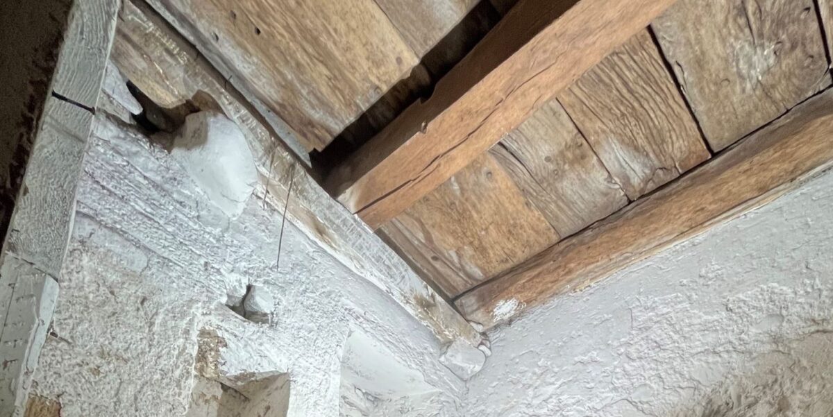 Bei der Untersuchung des Konstanzer Kellers wird die historische Deckenkonstruktion mit den wiederverwendeten Schiffsplanken dokumentiert