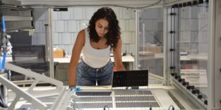 Frau prüft Solarzellen