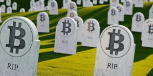 Bitcoin-Logo auf Grabsteinen