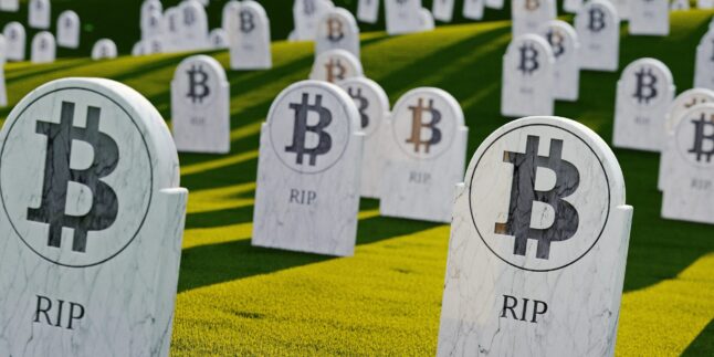 Bitcoin-Logo auf Grabsteinen