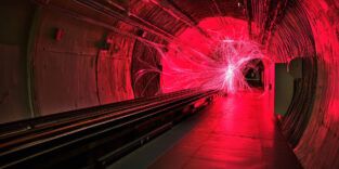 Particle collisions in a particle accelerator.