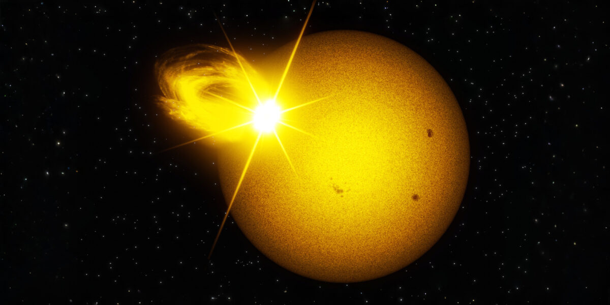 Künstlerische Darstellung eines Superflares auf einem sonnenähnlichen Stern