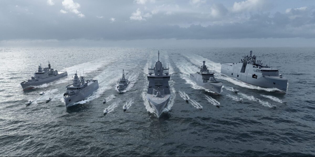 Rendering eines Marineverbands in Formation auf offener See: